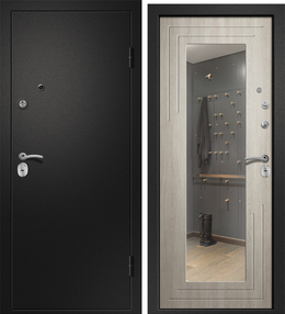 Стальная дверь, Аризона-222, сатин черный-филадельфия крем, 960*2050 (Пр), Зеркало, в комплекте с замком, Ретвизан