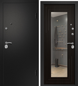 Стальная дверь, Аризона-222, сатин черный-венге, 960*2050 (Л), Зеркало, в комплекте с замком, Ретвизан