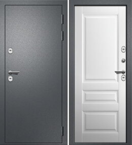 Стальная дверь, Арго, букле темно серый-белый нп, 880*2050 (Л), Терморазрыв, в комплекте с замком, Ретвизан