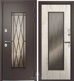 Стальная дверь, Веста (стеклопакет MAX), шагрень матовая ral8019-дуб полярный нп, 860*2050 (Л), бронза, в комплекте с замком, Ретвизан