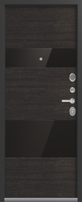 Стальная дверь, L-8, черный шелк-орех премиум, 960*2050 (Пр), стекло черный акрилат, в комплекте с замком, Легион