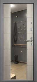 Стальная дверь, МЕДЕЯ-321 (М5), букле серый-филадельфия грей, 960*2050 (Пр), Зеркало, в комплекте с замком, Ретвизан