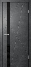 Межкомнатная дверь Line 02, 600*2000, Бетон темный, ЗПК, (стекло черное)