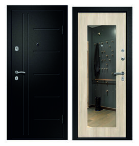 Входная дверь МЕДЕЯ-311 "Z", сатин черный-лиственница светлая, 860*2050 (Л), Зеркало, в комплекте с замком, Ретвиз