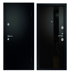 Стальная дверь, МЕДЕЯ-321 "109Z", сатин черный-венге эко, 860*2050 (Л), стекло черное, в комплекте с замком, Ретвизан