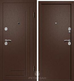 Входная дверь Одиссей-100, медь-медь, 860*2050 (Пр), в комплекте с замком, Ретвизан