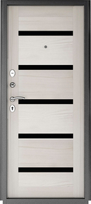 Стальная дверь, ТИТАН 5С, букле графит-беленый дуб, 860*2050 (Л), стекло черное, в комплекте с замком, Промет