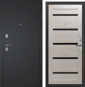 Входная дверь Кристел СБ-1, черный муар-лиственница белая, 860*2050 (Пр), стекло черный акрилат, в комплекте с зам
