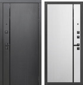 Входная дверь Алегро черный кварц, черный муар/черный кварц-софт белый, 860*2050 (Л), черный молдинг, в комплекте