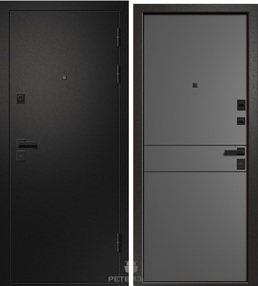 Стальная дверь, МЕДЕЯ-315, сатин черный-дарк грей, 960*2050 (Пр), 296, в комплекте с замком, Ретвизан