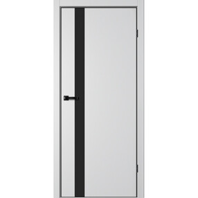 Межкомнатная дверь TR06, 600*2000, Сильвер, FLYDOORS, (стекло черное), кромка АЛ черный