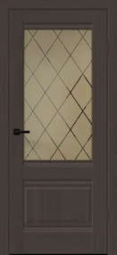 Межкомнатная дверь ALTO 2P, 600*2000, Американский орех шоколад, Vell Doris, (стекло ромб бронза)