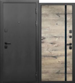Входная дверь СОТКА, серебро-дуб пацифик, 860*2050 (Л), черная вставка лакобель, в комплекте с замком, Ferroni