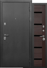 Входная дверь СОТКА, серебро-темный кипарис, 860*2050 (Л), черная лакобель, в комплекте с замком, Ferroni