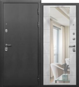 Стальная дверь, СОТКА, серебро-бетон снежный, 960*2050 (Л), Зеркало, в комплекте с замком, Ferroni