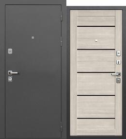 Стальная дверь, 9 см, серебро-дымчатый дуб, 860*2050 (Пр), черная лакобель, в комплекте с замком, Ferroni