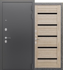 Входная дверь Прагматик, серебро-лиственница мокко, 860*2050 (Пр), стекло черное, в комплекте с замком, Ferroni