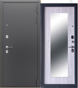Входная дверь Прагматик, серебро-санторини, 860*2050 (Пр), Зеркало, в комплекте с замком, Ferroni