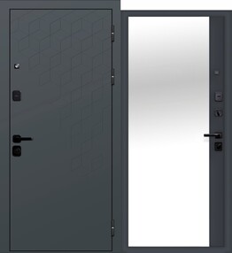 Стальная дверь, 9 см КОНЦЕПТ ЗЕРКАЛО, сатин графит-сатин графит, 960*2050 (Пр), Зеркало, в комплекте с замком, Ferroni
