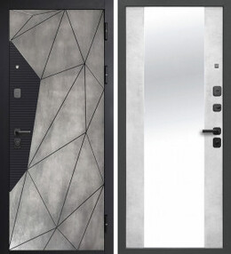 Стальная дверь, 9см МДФ/ЗЕРКАЛО Геометрия, бетон лофт грей-бетон снежный, 860*2050 (Пр), Зеркало, в комплекте с замком, Ferroni