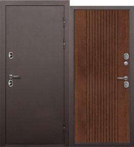 Входная дверь ISOTERMA 11см, медь-темный орех, 860*2050 (Пр), в комплекте с замком, Ferroni