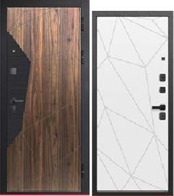 Стальная дверь, 9 см МДФ/МДФ Геометрия, орех каньон коньяк-эмалит белый, 960*2050 (Пр), в комплекте с замком, Ferroni
