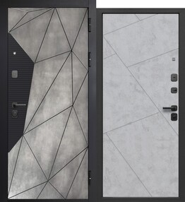 Входная дверь 9 см МДФ/МДФ Геометрия, бетон лофт грей-бетон снежный, 860*2050 (Л), в комплекте с замком, Ferroni