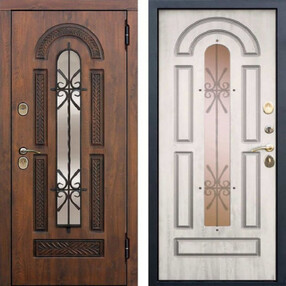 Стальная дверь, 13 см VITRA ВИНОРИТ ПАТИНА, грецкий орех-сосна белая, 860*2050 (Л), в комплекте с замком, Ferroni